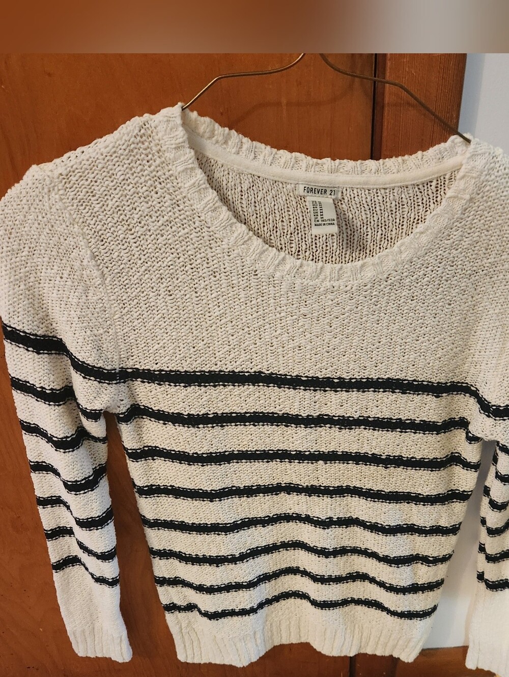 Women's Forever 21 Cream Sweater with Black Stripes